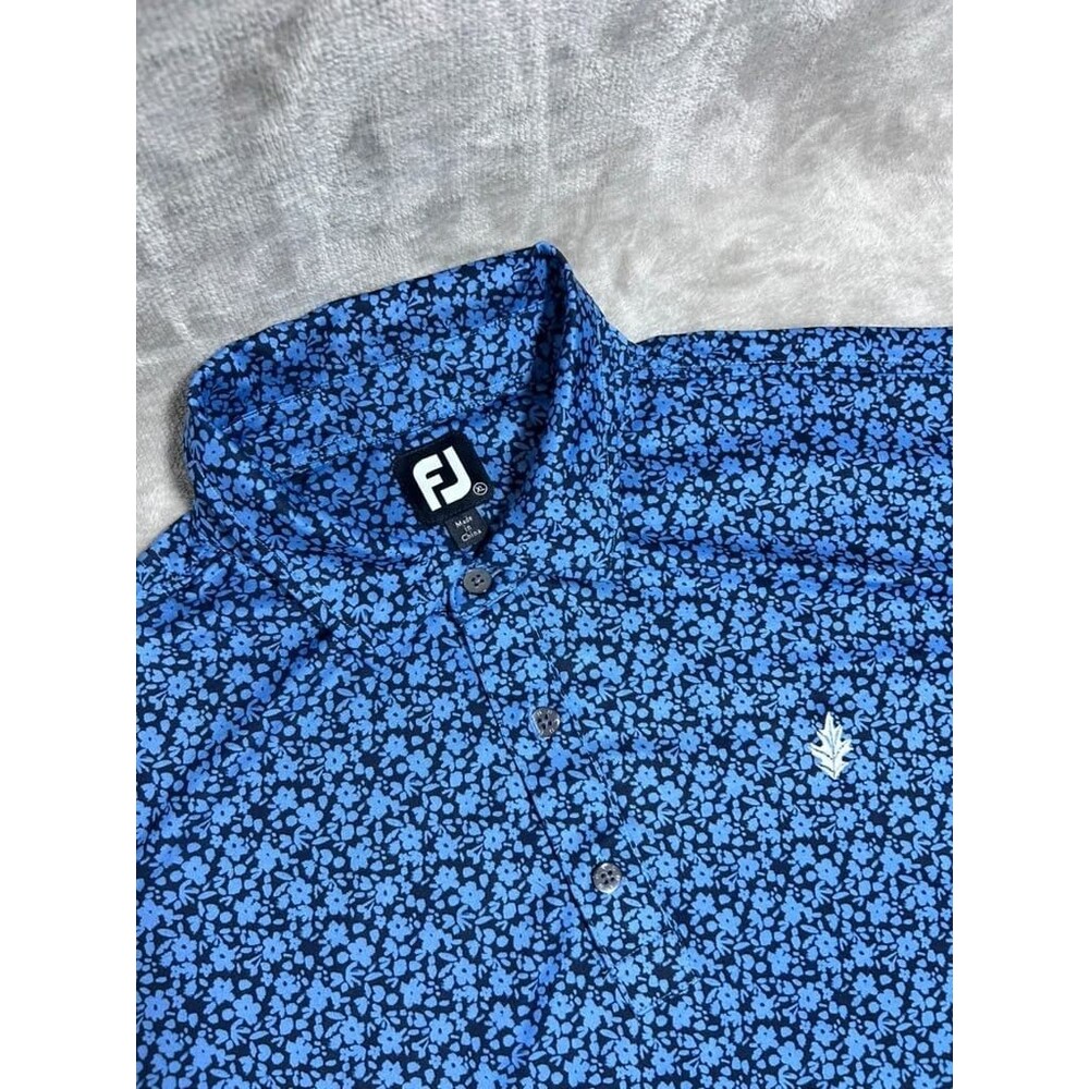 FootJoy Floral Polo Shirt Men XL Extra Large Blue Golf Outdoor Performance